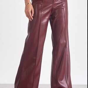 Burgundy Vegan Leather Wide Leg Women’s Pants Size Medium |‎ Chic & Versatile